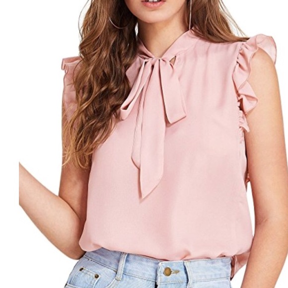 SOLD OUT/ Tie Neck Ruffle Elegant Blouse - Picture 2 of 5